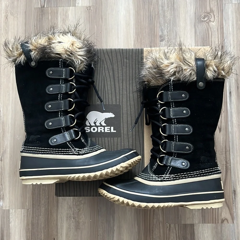 Sorel Joan of Arctic Black Winter Boots Faux Fur